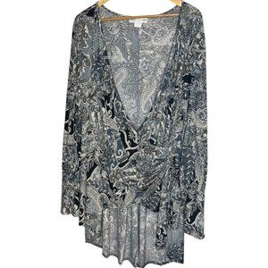 Seventh Avenue Women's 3XL Lorelei Tunic Wrap Shirt V-neck‎ Neutral Black Gray